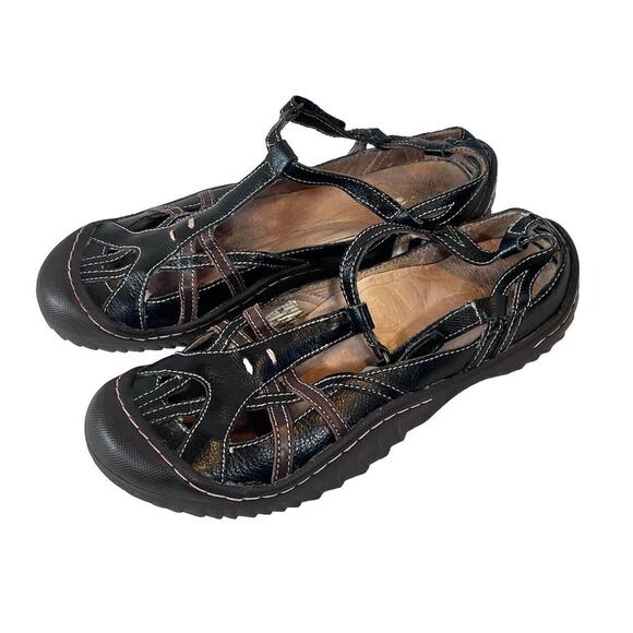 J-41 Jeep Womens 9M Sandals Black Leather Adventure Dune Hiking Rubber Traction - Picture 2 of 7